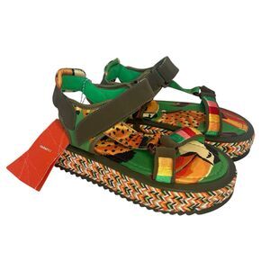 Farm Rio Toucans Sandals Flatform Raffia Espadrilles Platform Shoes Women 7 NWT